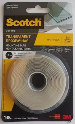 Лента двусторонняя прозрачная акриловая VHB 3М Scotch 105-F, 12мм х 2м х 1,5мм