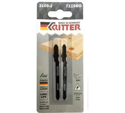 Пилки для лобзиков по дереву Ritter Eco Т119BO CrV 75/50 мм шаг 2 мм 12 TPi (Криволинейный рез) 2 шт. арт. PS17121192